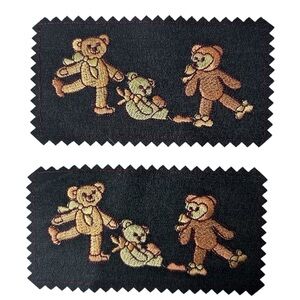 Iron On Patches with Bears x 2, Sz. 2.5”x4.5” Black Background Brown Bears NEW